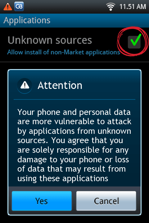 G3 app settings