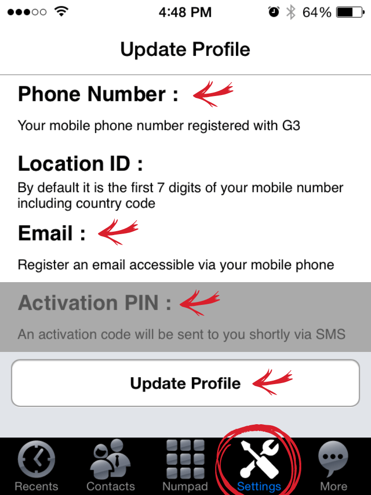 G3 app settings